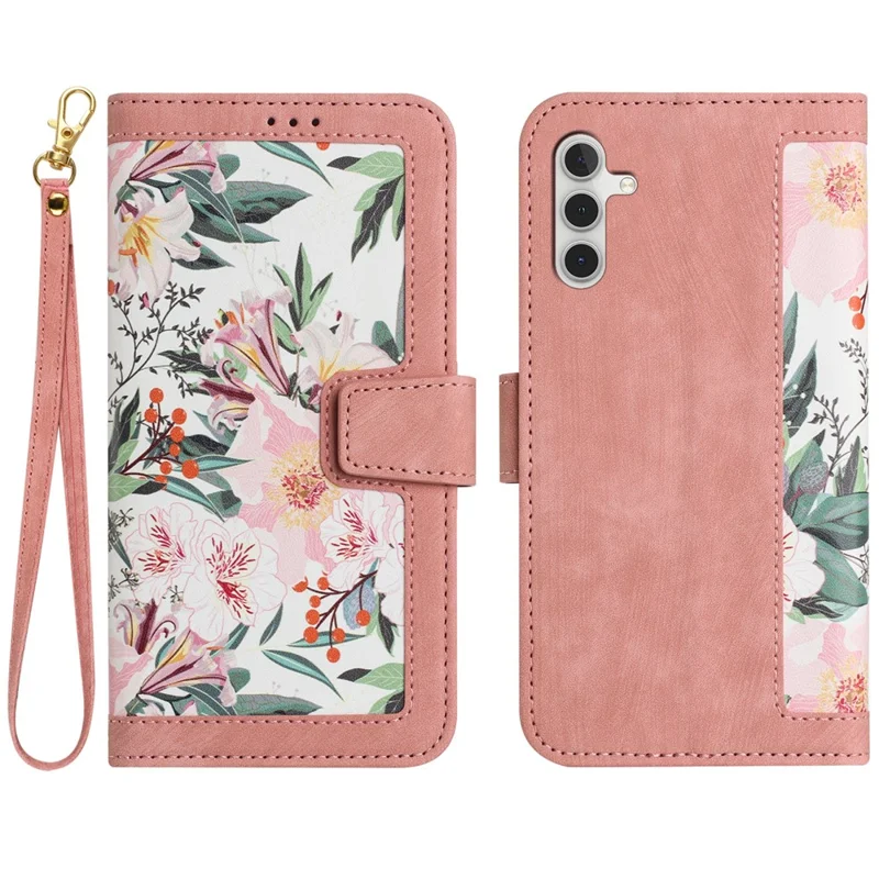 For Samsung Galaxy A16 5G / A16 4G Case PU Leather Floral Phone Cover with Card Slots - Pink