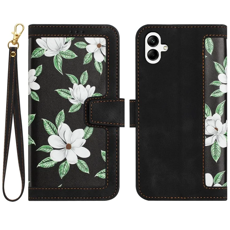 Para Samsung Galaxy A06 Caso PU Cover de Telefone Floral Com Slots de Cartão - Preto