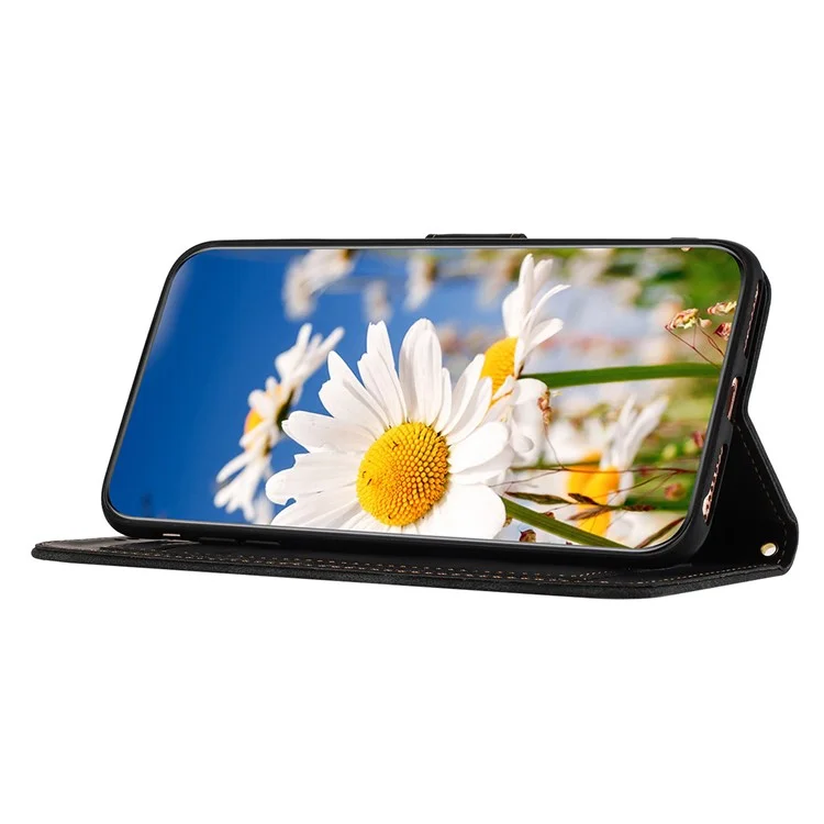 Para Samsung Galaxy A06 Caso PU Cover de Telefone Floral Com Slots de Cartão - Preto