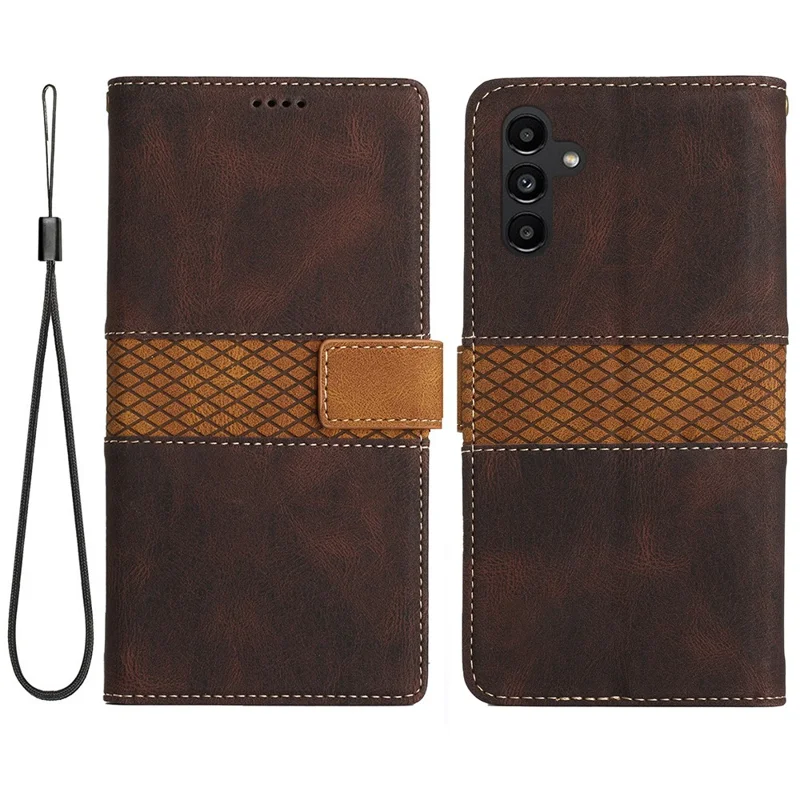 For Samsung Galaxy S24 FE Leather Case Grid Splicing Stand Wallet Phone Cover - Brown