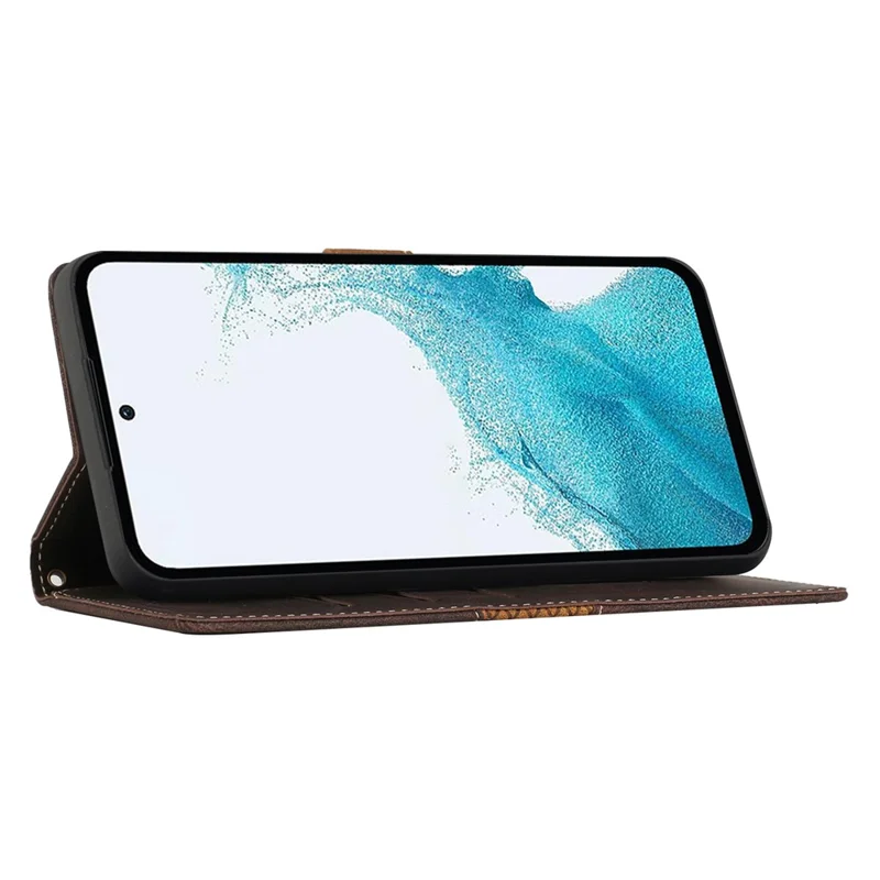 For Samsung Galaxy S24 FE Leather Case Grid Splicing Stand Wallet Phone Cover - Brown