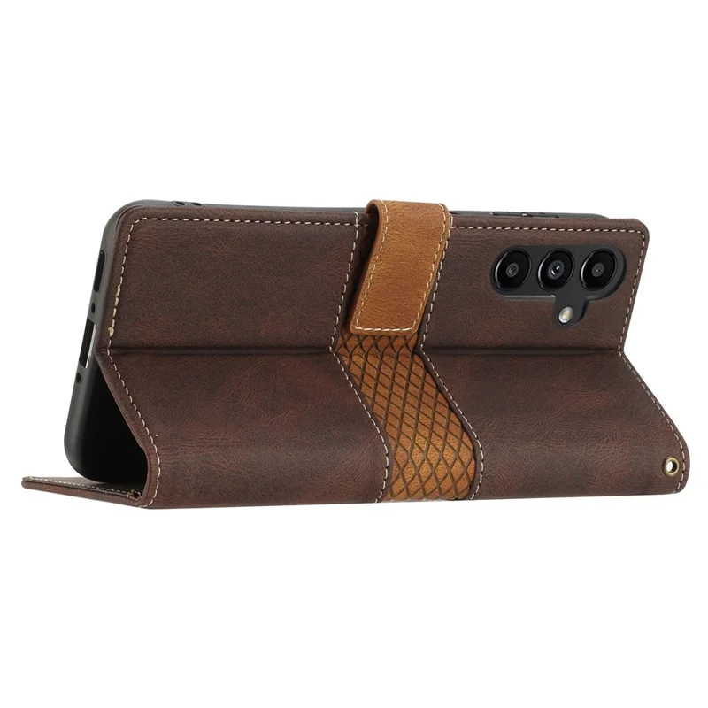 For Samsung Galaxy S24 FE Leather Case Grid Splicing Stand Wallet Phone Cover - Brown