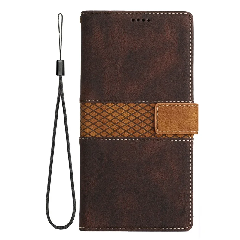 For Samsung Galaxy S24 FE Leather Case Grid Splicing Stand Wallet Phone Cover - Brown
