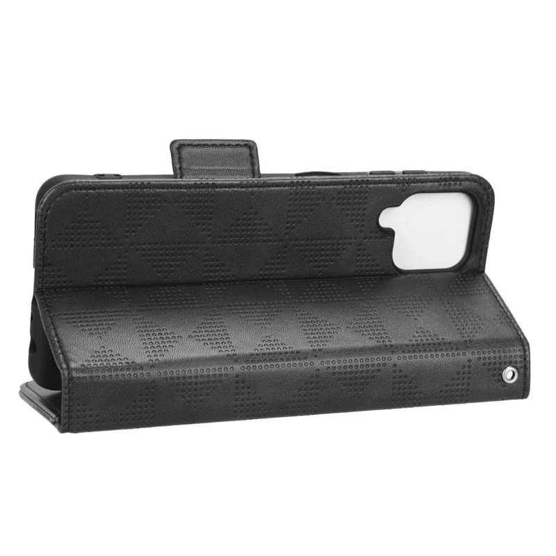 Pour Samsung Galaxy A12 / M12 Étui portefeuille en cuir PU avec motif triangulaire imprimé, protection complète - Noir