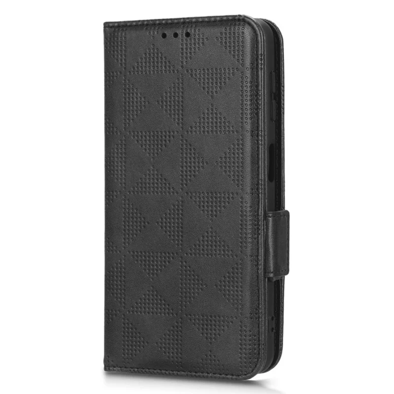 For Samsung Galaxy A12 / M12 PU Leather Stand Wallet Case Imprinted Triangle Pattern All-round Protection Phone Cover - Black