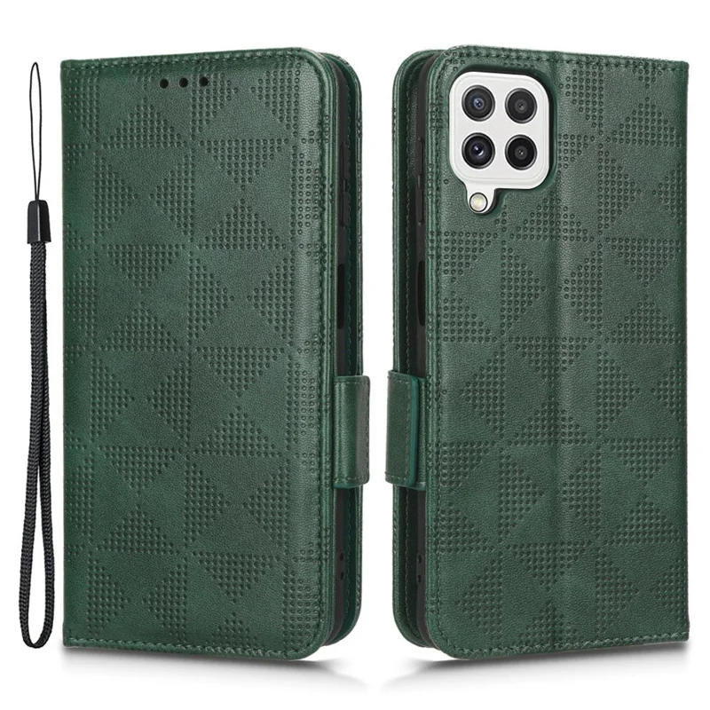 For Samsung Galaxy A12 / M12 PU Leather Stand Wallet Case Imprinted Triangle Pattern All-round Protection Phone Cover - Green