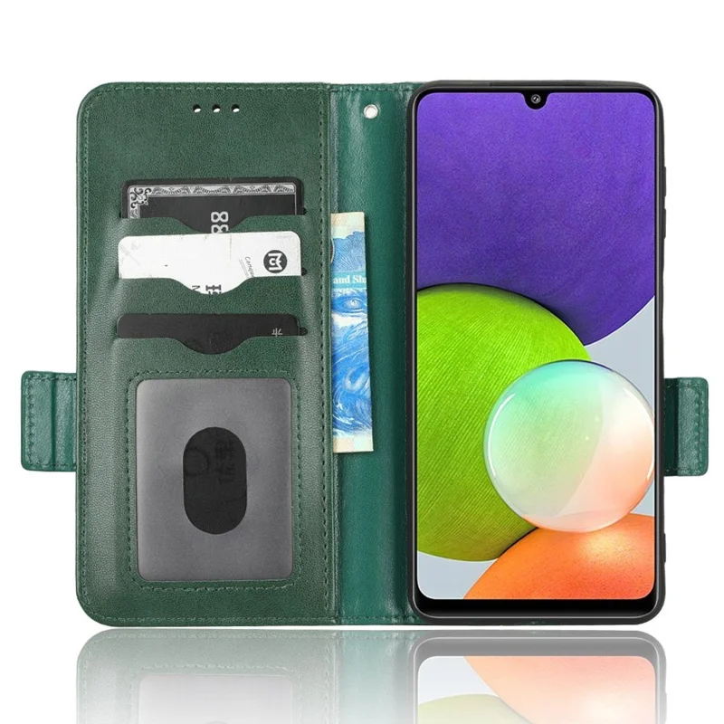 For Samsung Galaxy A12 / M12 PU Leather Stand Wallet Case Imprinted Triangle Pattern All-round Protection Phone Cover - Green