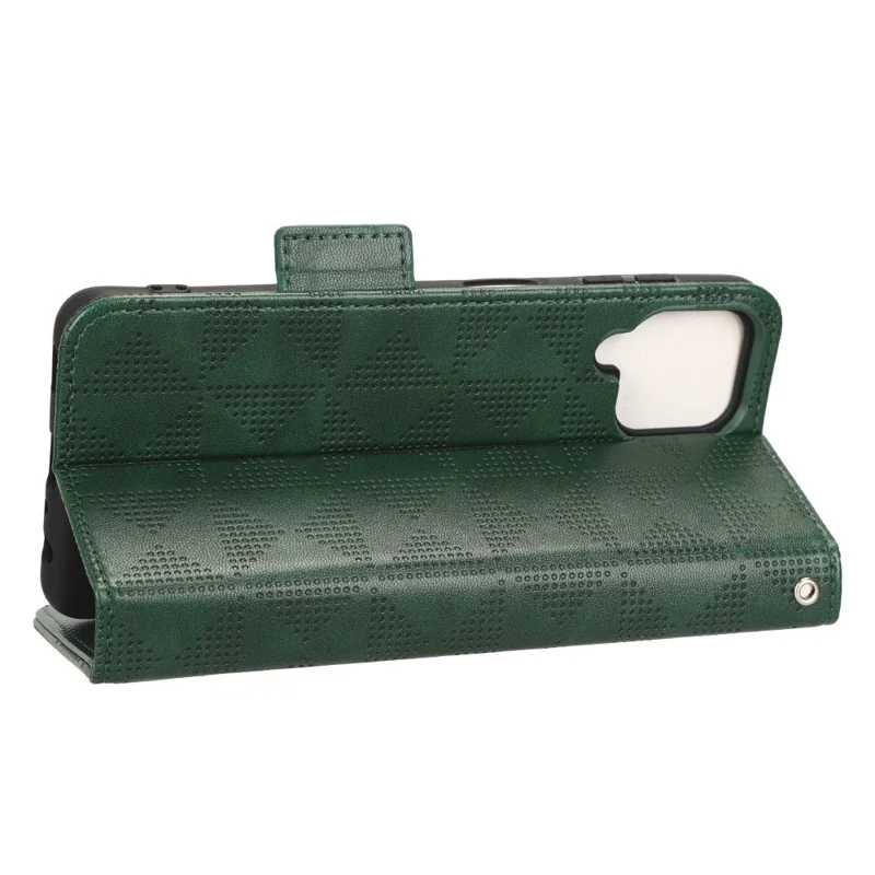 For Samsung Galaxy A12 / M12 PU Leather Stand Wallet Case Imprinted Triangle Pattern All-round Protection Phone Cover - Green
