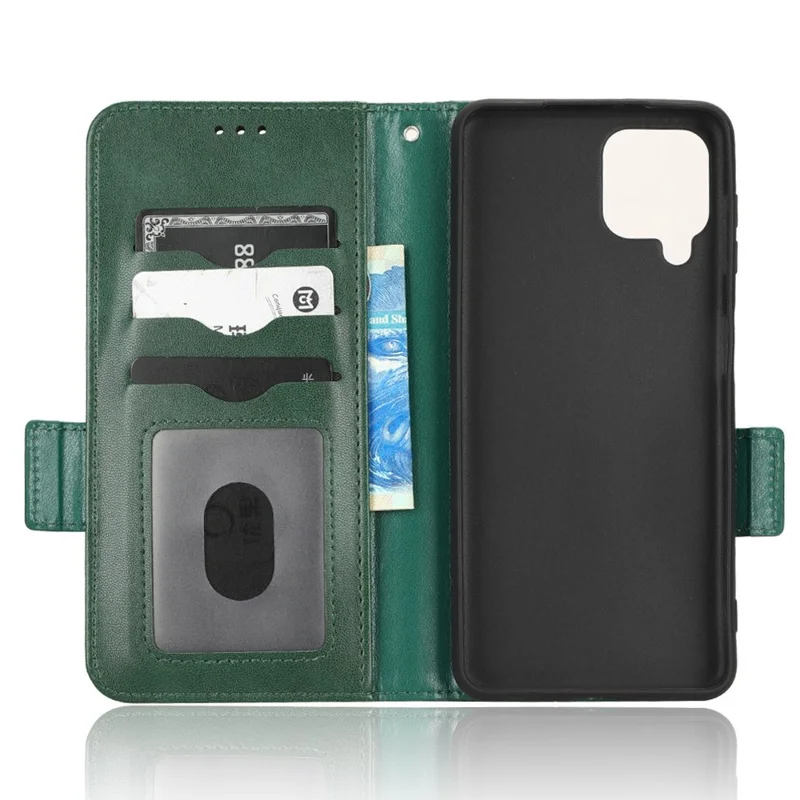 For Samsung Galaxy A12 / M12 PU Leather Stand Wallet Case Imprinted Triangle Pattern All-round Protection Phone Cover - Green