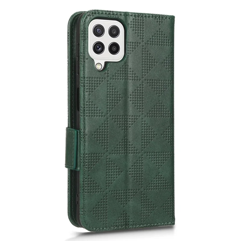 For Samsung Galaxy A12 / M12 PU Leather Stand Wallet Case Imprinted Triangle Pattern All-round Protection Phone Cover - Green