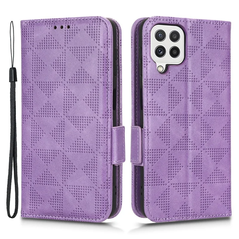 For Samsung Galaxy A12 / M12 PU Leather Stand Wallet Case Imprinted Triangle Pattern All-round Protection Phone Cover - Purple