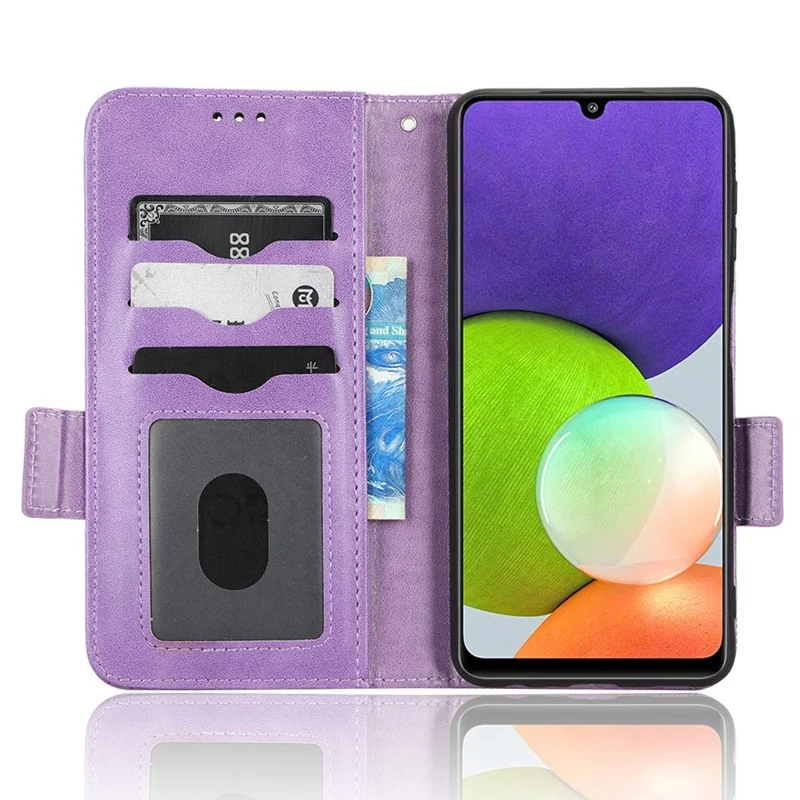 For Samsung Galaxy A12 / M12 PU Leather Stand Wallet Case Imprinted Triangle Pattern All-round Protection Phone Cover - Purple