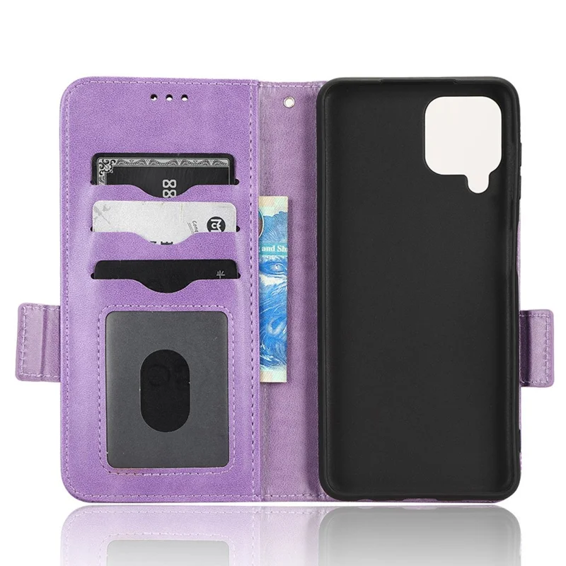 For Samsung Galaxy A12 / M12 PU Leather Stand Wallet Case Imprinted Triangle Pattern All-round Protection Phone Cover - Purple