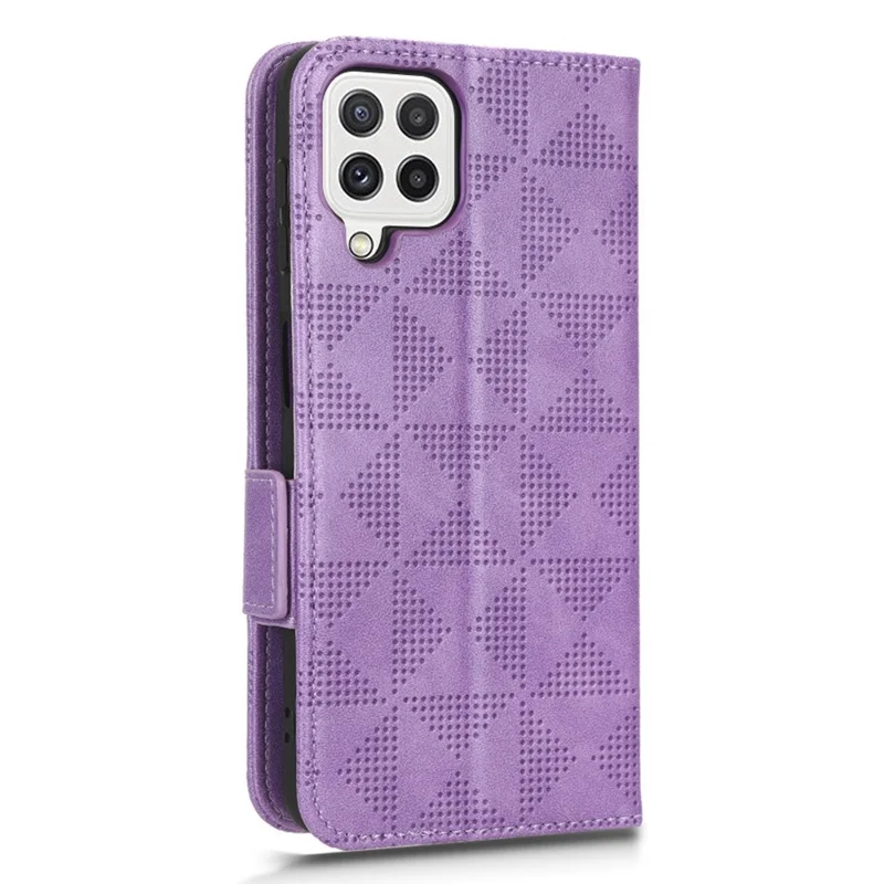 For Samsung Galaxy A12 / M12 PU Leather Stand Wallet Case Imprinted Triangle Pattern All-round Protection Phone Cover - Purple