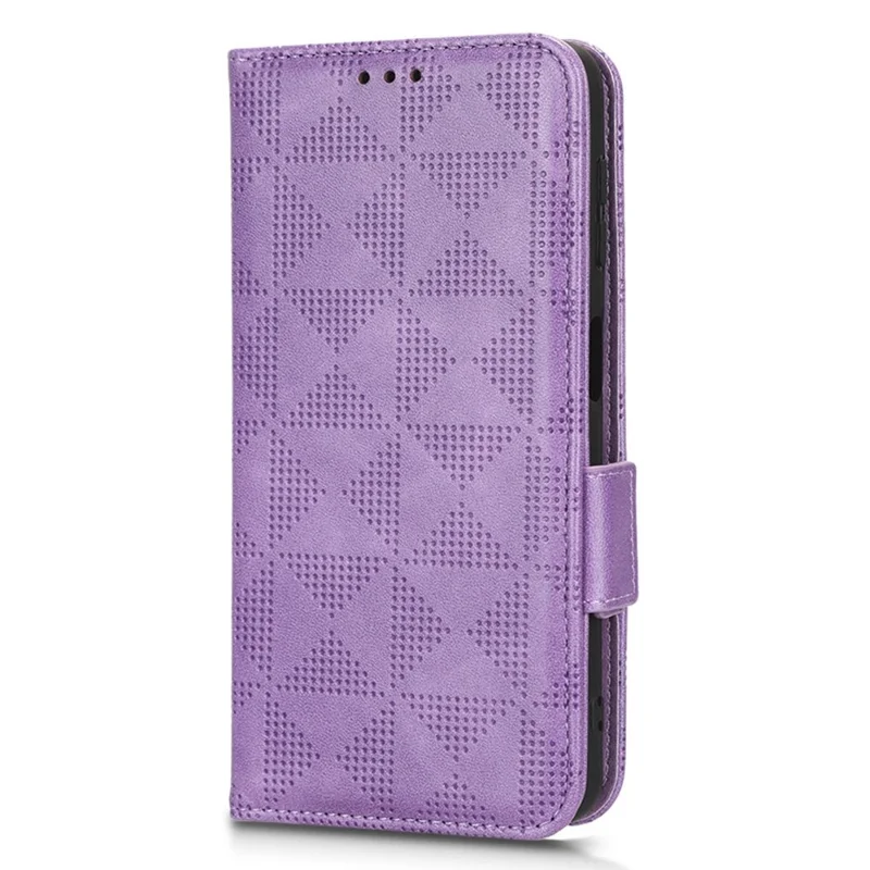 For Samsung Galaxy A12 / M12 PU Leather Stand Wallet Case Imprinted Triangle Pattern All-round Protection Phone Cover - Purple