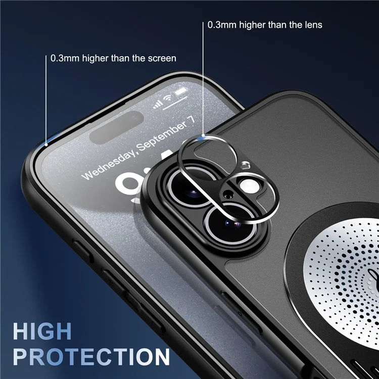 Per Iphone 16 Case Kickstand Silicone+PC Copertura Del Telefono Dissipazione di Calore Del Grafene - Nero