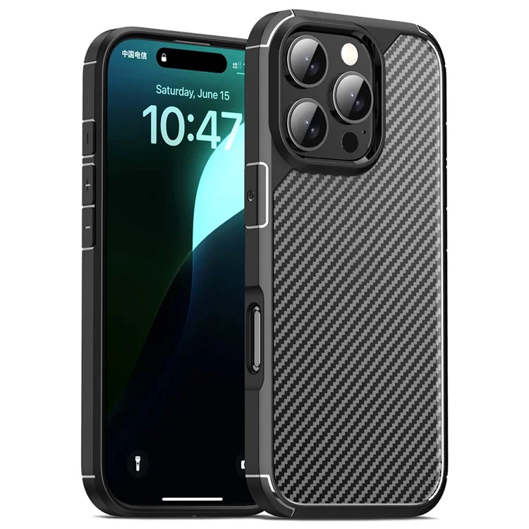 Funda para iPhone 16 Pro, textura de fibra de carbono, anti-arañazos, TPU+PC cubierta trasera