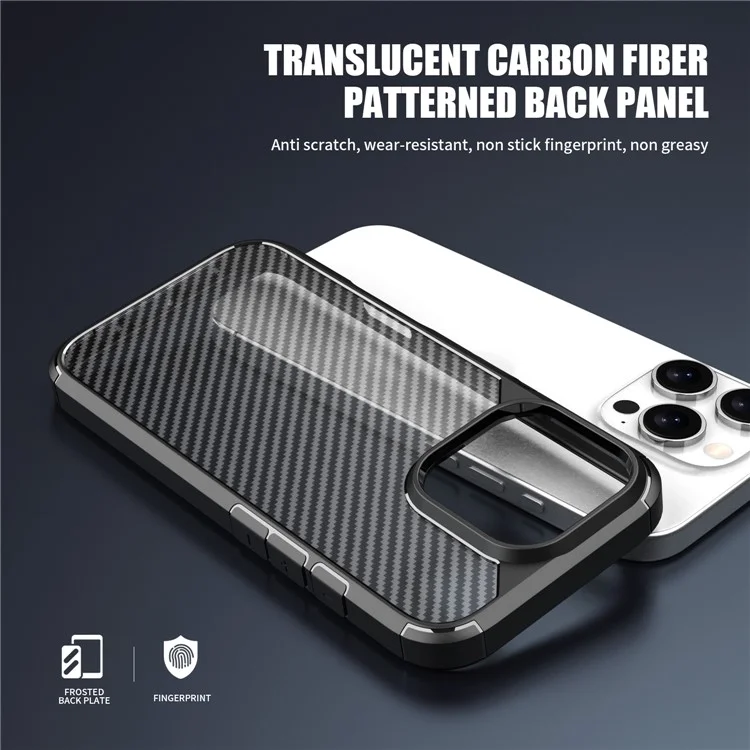 Funda para iPhone 16 Pro, textura de fibra de carbono, anti-arañazos, TPU+PC cubierta trasera