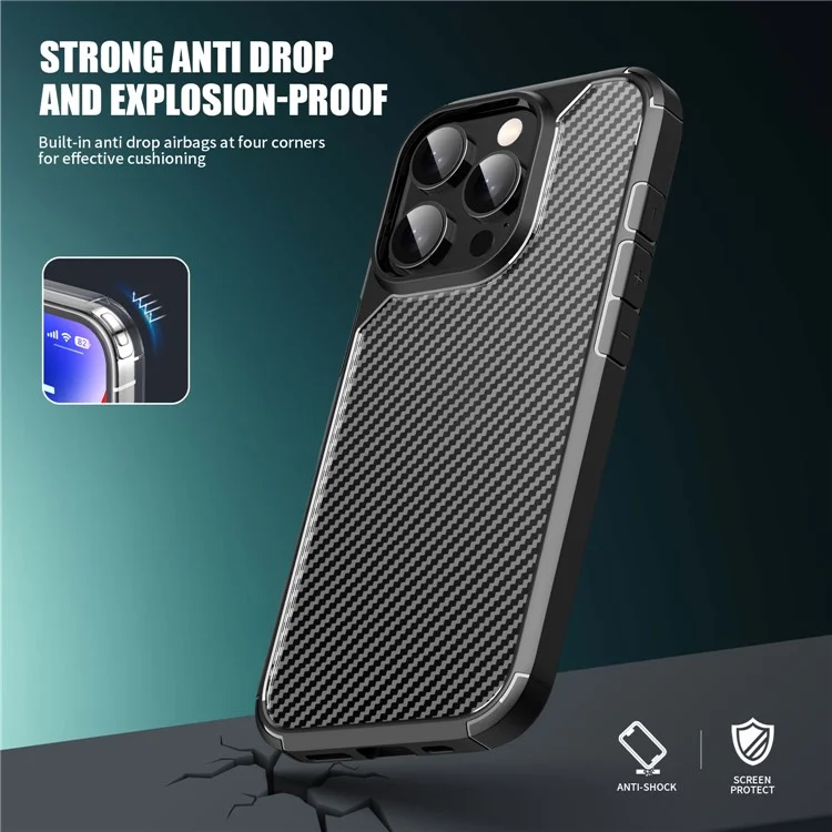 Funda para iPhone 16 Pro, textura de fibra de carbono, anti-arañazos, TPU+PC cubierta trasera