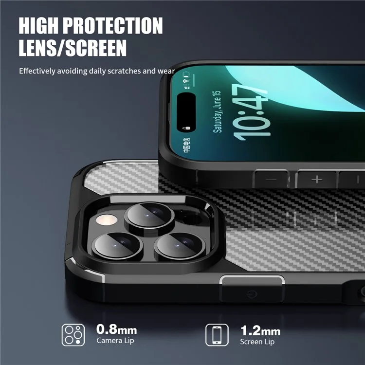 Funda para iPhone 16 Pro, textura de fibra de carbono, anti-arañazos, TPU+PC cubierta trasera