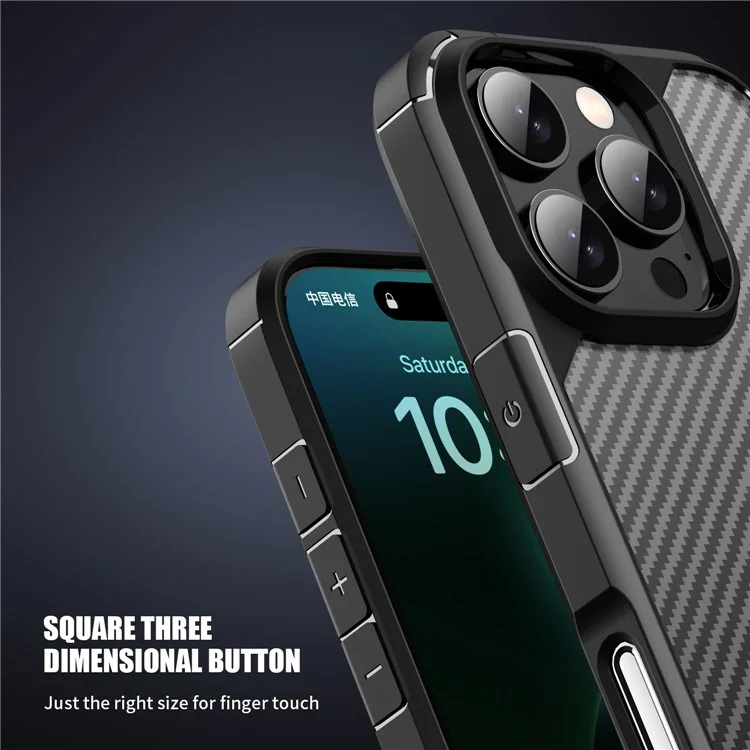 Funda para iPhone 16 Pro, textura de fibra de carbono, anti-arañazos, TPU+PC cubierta trasera