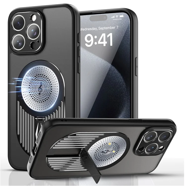 Для Iphone 16 Pro Case Kickstand Silicone+PC Phone Cover Dissipation Heat Heat Dissipation - Черный