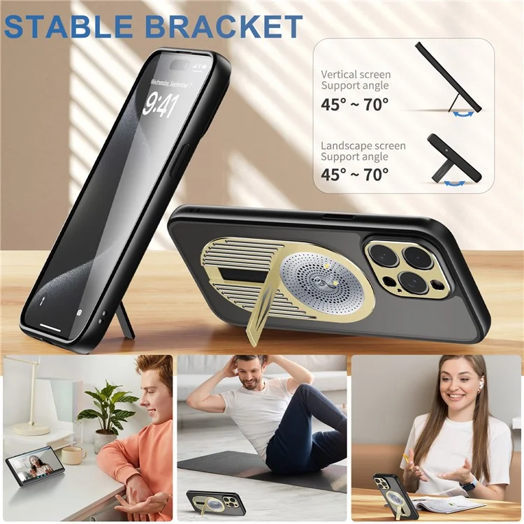 Pour Iphone 16 Pro Max Case Kickstand Silicone + pc Téléphone Cover Graphène Heat Dissipation - or