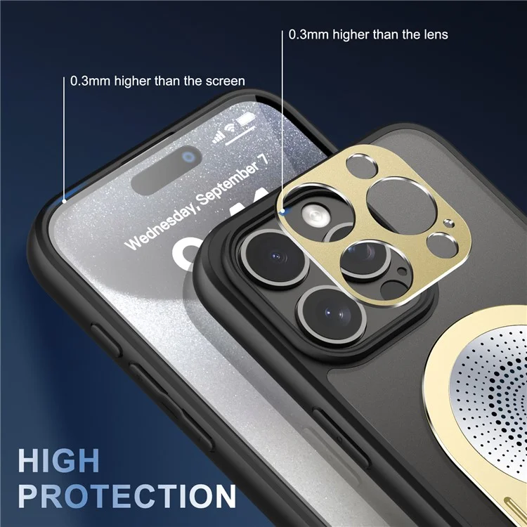 Pour Iphone 16 Pro Max Case Kickstand Silicone + pc Téléphone Cover Graphène Heat Dissipation - or