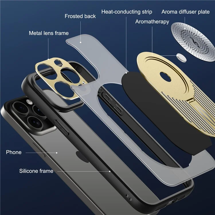 Pour Iphone 16 Pro Max Case Kickstand Silicone + pc Téléphone Cover Graphène Heat Dissipation - or