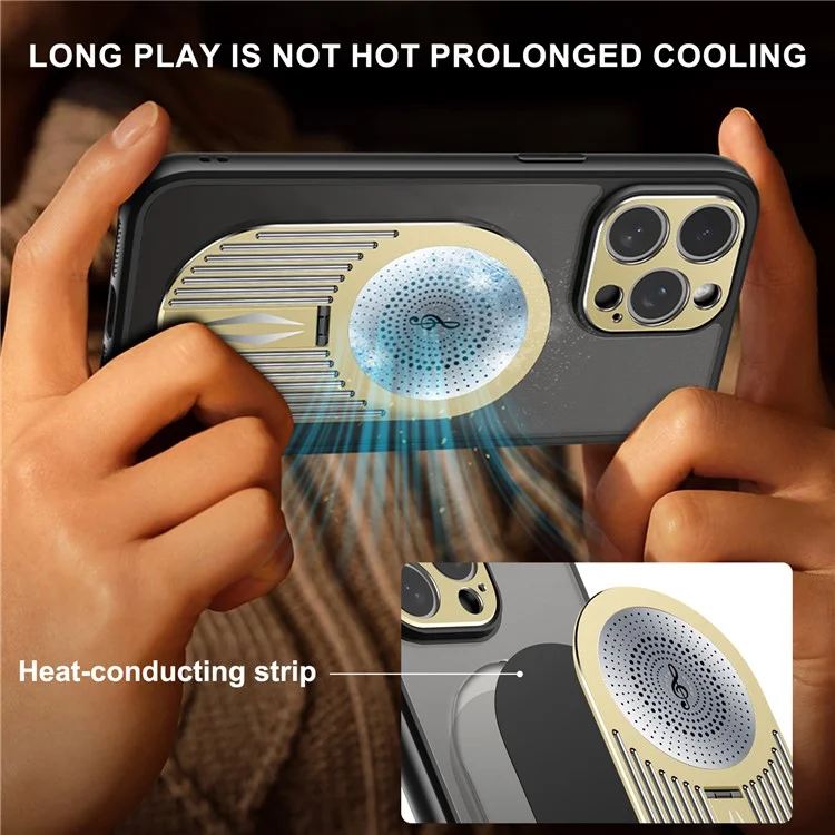 Pour Iphone 16 Pro Max Case Kickstand Silicone + pc Téléphone Cover Graphène Heat Dissipation - or