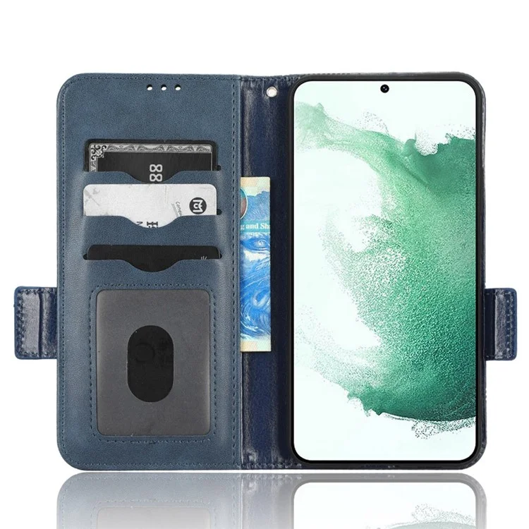 Imprinted Triangle Pattern PU Leather Case for Samsung Galaxy S22 5G, Magnetic Closure Phone Wallet Stand Cover - Blue