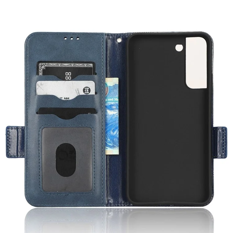 Imprinted Triangle Pattern PU Leather Case for Samsung Galaxy S22 5G, Magnetic Closure Phone Wallet Stand Cover - Blue