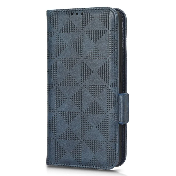Imprinted Triangle Pattern PU Leather Case for Samsung Galaxy S22 5G, Magnetic Closure Phone Wallet Stand Cover - Blue