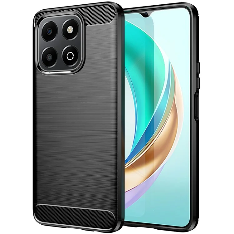 For Honor X6b 4G Case Carbon Fiber Texture TPU Brushed Phone Cover - Black
