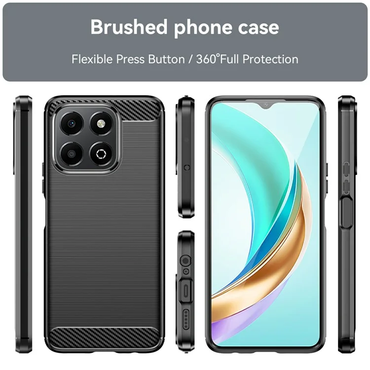 For Honor X6b 4G Case Carbon Fiber Texture TPU Brushed Phone Cover - Black