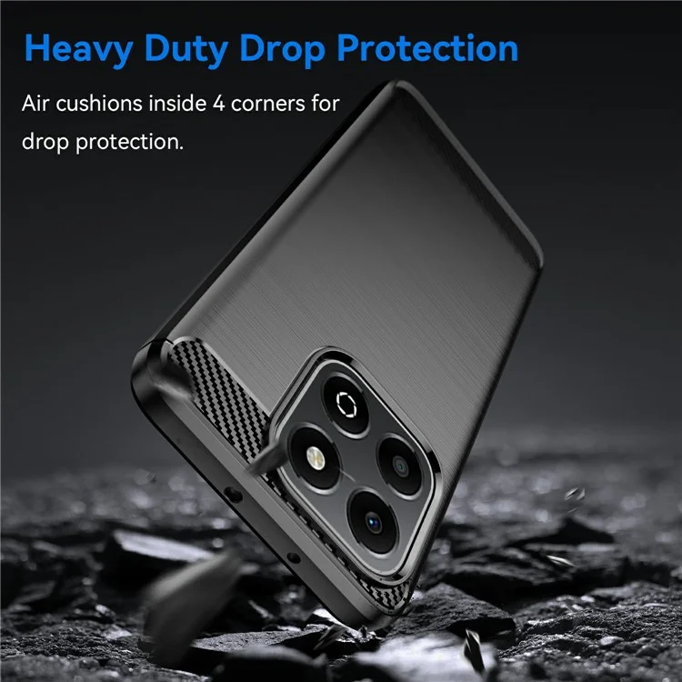 For Honor X6b 4G Case Carbon Fiber Texture TPU Brushed Phone Cover - Black