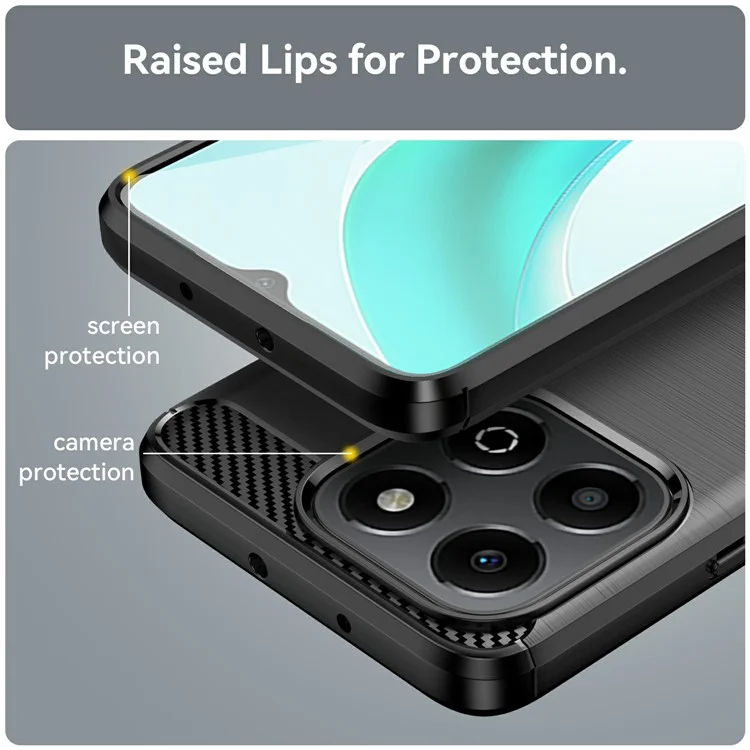 For Honor X6b 4G Case Carbon Fiber Texture TPU Brushed Phone Cover - Black