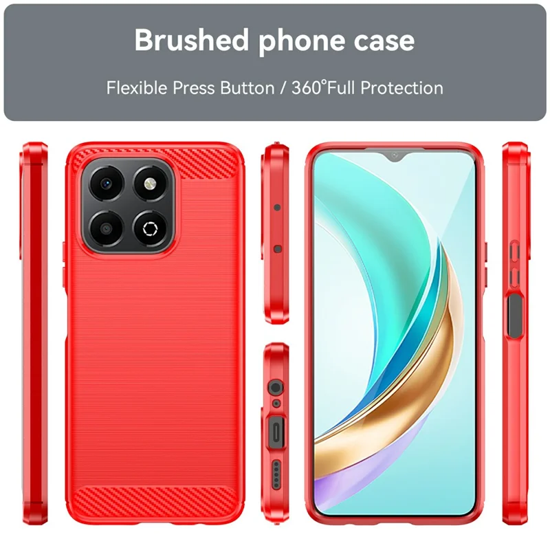 For Honor X6b 4G Case Carbon Fiber Texture TPU Brushed Phone Cover - Red