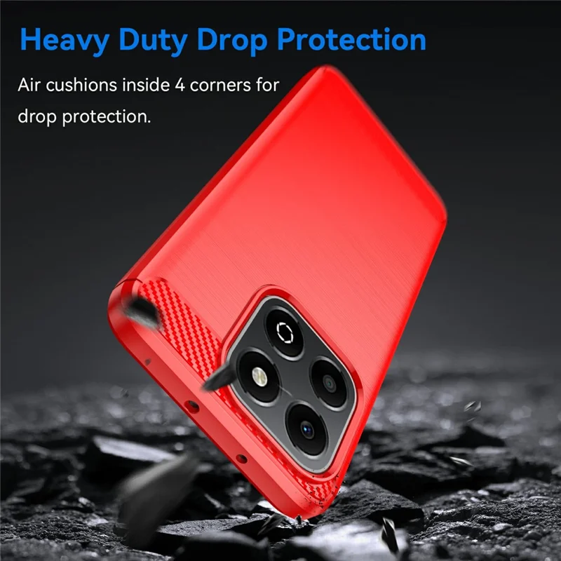 For Honor X6b 4G Case Carbon Fiber Texture TPU Brushed Phone Cover - Red