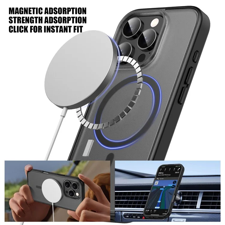 Für iPhone 16 Pro Max Case Matte PC+TPU Handyhülle Kompatibel mit MagSafe - Schwarz