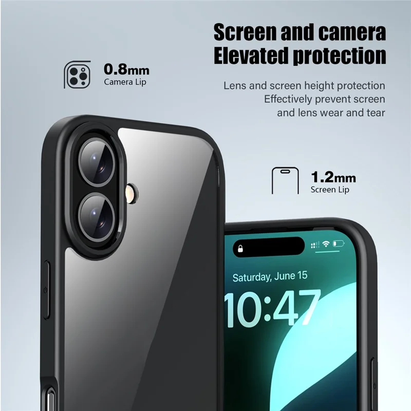 Für Das Iphone 16 Plus Case Schocksicher Slim Hard PC+Soft TPU -telefonabdeckung - Schwarz