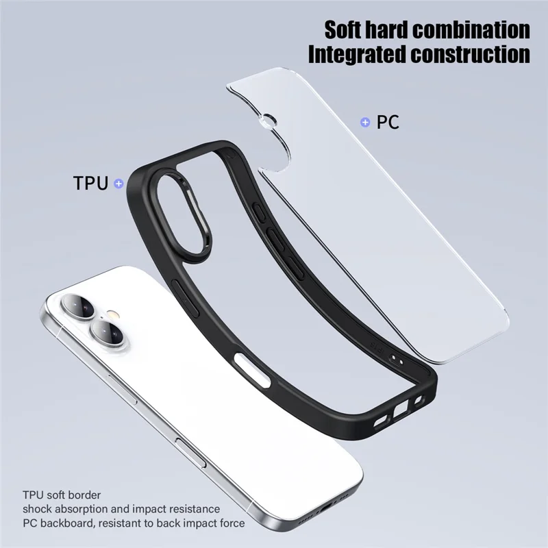 Für Das Iphone 16 Plus Case Schocksicher Slim Hard PC+Soft TPU -telefonabdeckung - Schwarz
