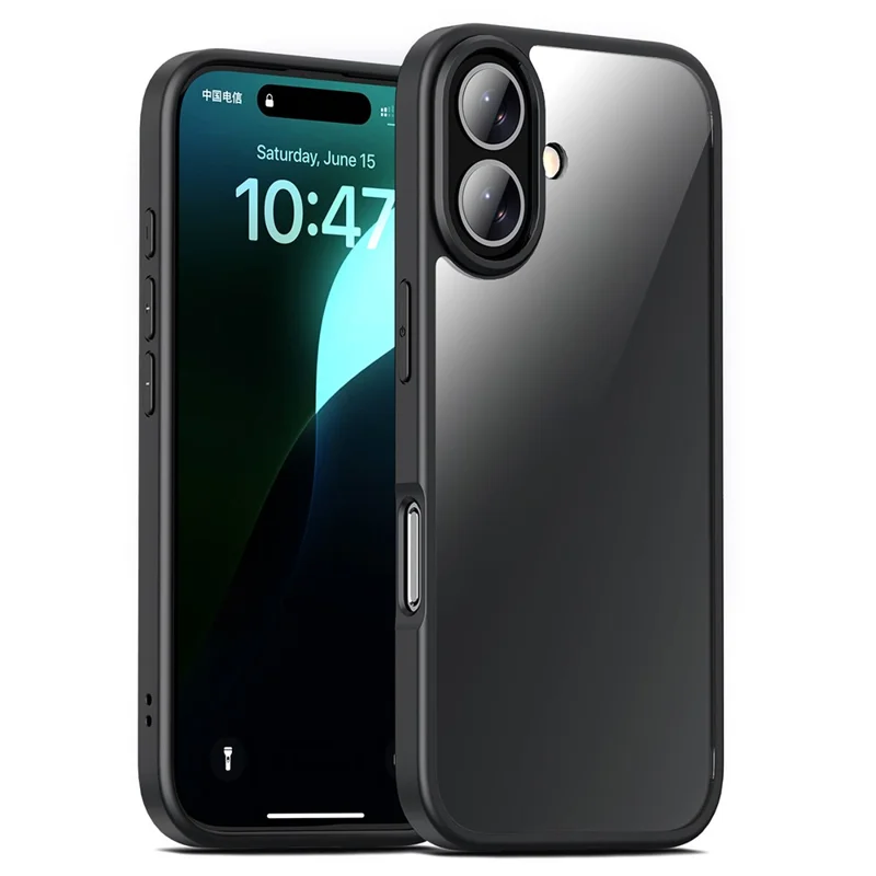 For iPhone 16 Case Shockproof Slim Hard PC+Soft TPU Phone Cover - Black
