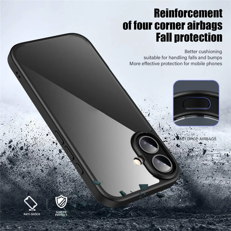 For iPhone 16 Case Shockproof Slim Hard PC+Soft TPU Phone Cover - Black