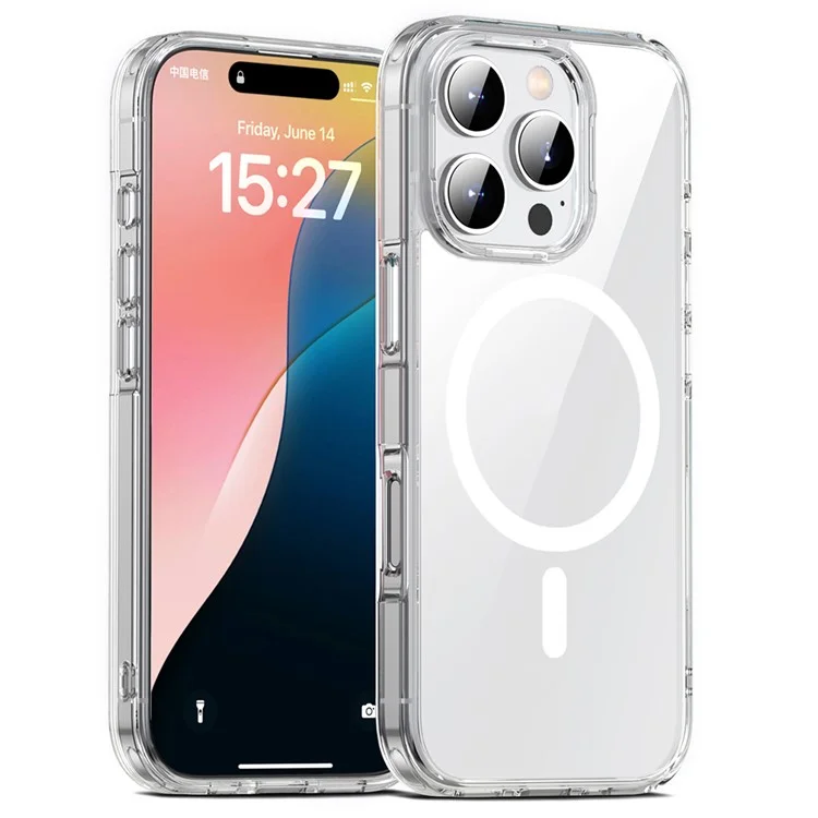 Aurora Série Para Iphone 16 Pro Max Case Compatível Com MagSafe TPU+PC Crystal Clear Back Cover - Transparente