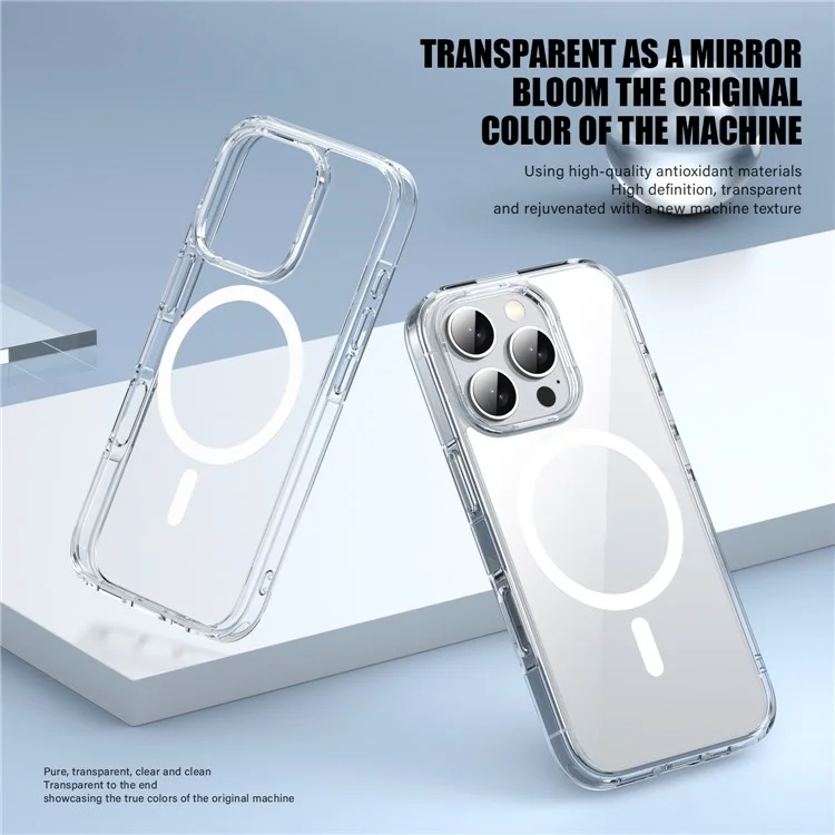 Aurora Série Para Iphone 16 Pro Max Case Compatível Com MagSafe TPU+PC Crystal Clear Back Cover - Transparente