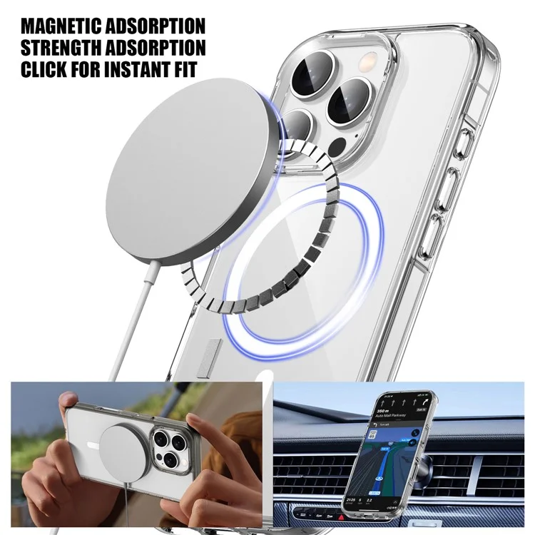 Aurora Série Para Iphone 16 Pro Max Case Compatível Com MagSafe TPU+PC Crystal Clear Back Cover - Transparente