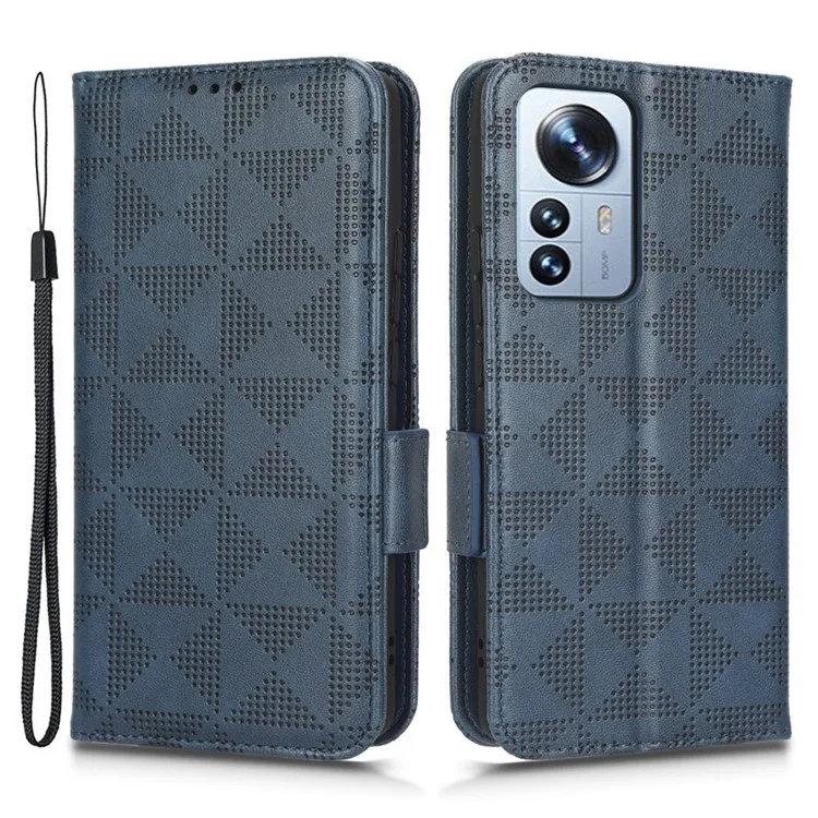 Case de Téléphone Anti-rayures Pour Xiaomi 12 5G / 12x 5G / 12S 5G, Cuir PU en Cuir Imprimé de Motif de Triangle Flio Couvercle Avec Support de Portefeuille - Bleu