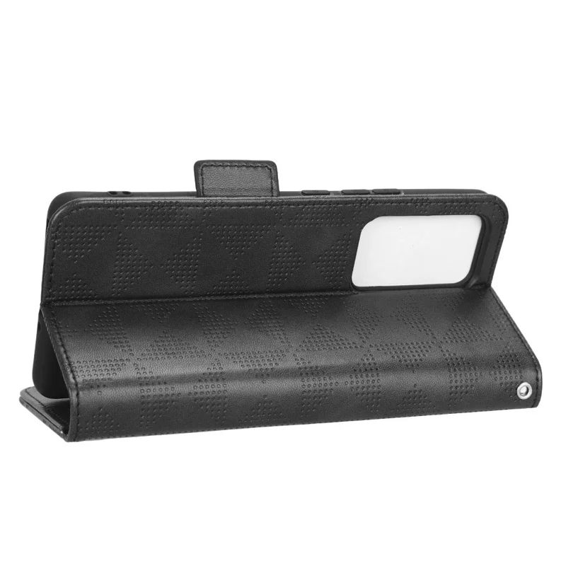 Anti-scratch Phone Case for Xiaomi 12 5G / 12X 5G / 12S 5G, PU Leather Imprinted Triangle Pattern Folio Flip Cover with Wallet Stand - Black