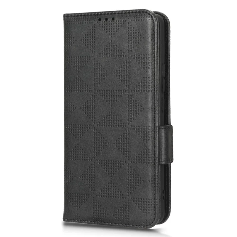 Anti-scratch Phone Case for Xiaomi 12 5G / 12X 5G / 12S 5G, PU Leather Imprinted Triangle Pattern Folio Flip Cover with Wallet Stand - Black